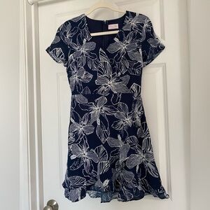 Pink Lily Draw Your Attention Wrap Floral Navy Dress - Small